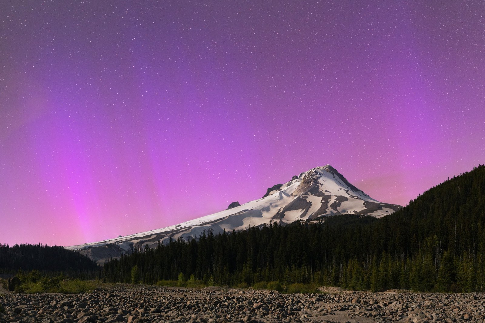 Purple aurora over mount hood