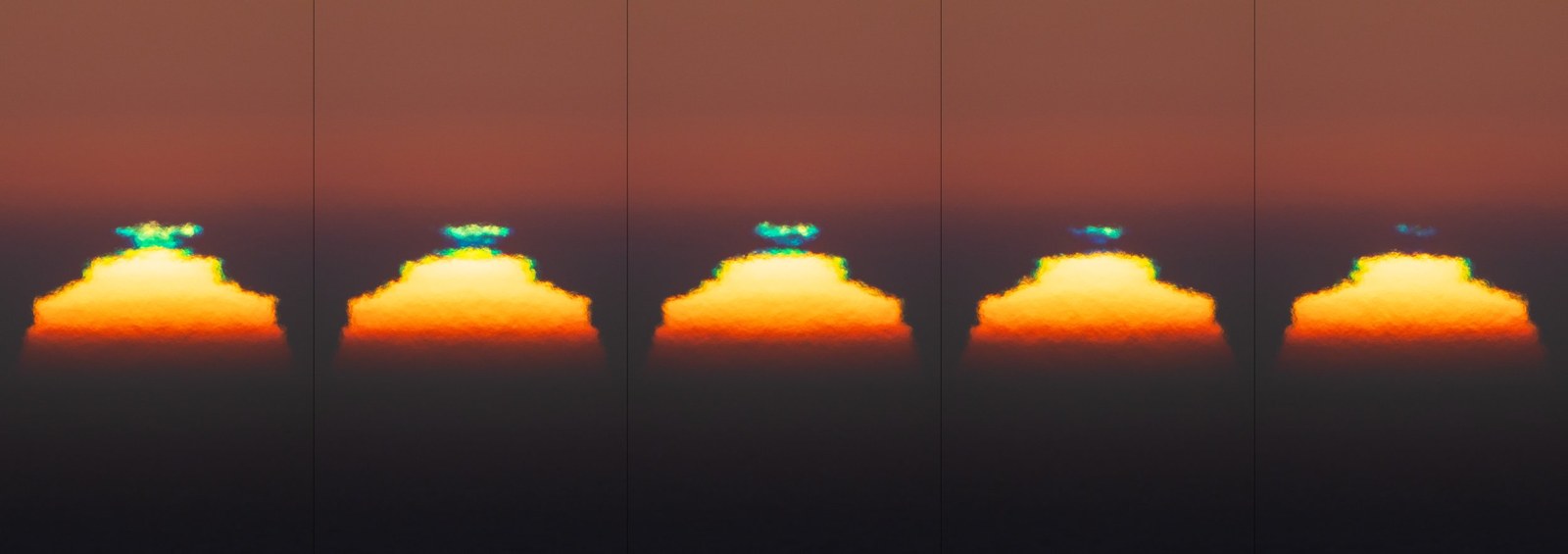 Sunset green flash five frame sequence