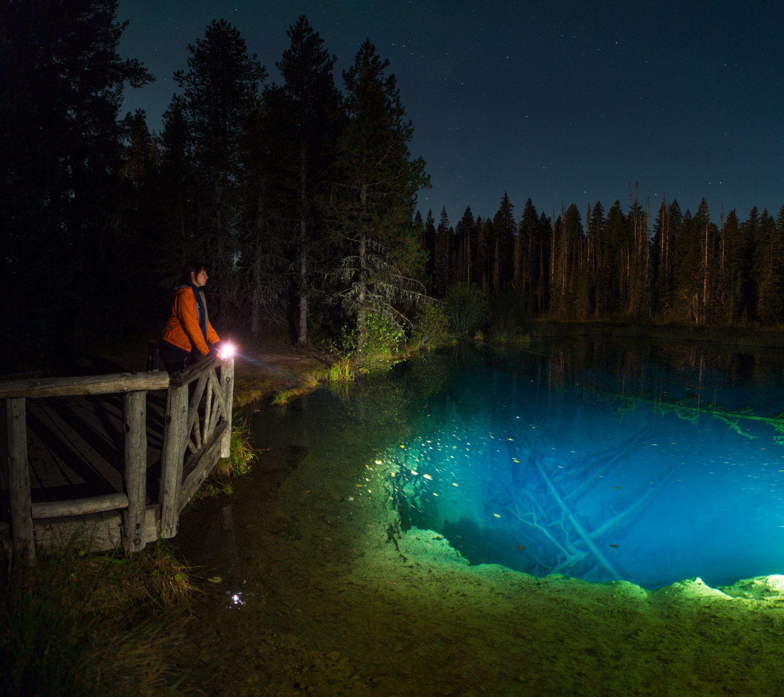 Little crater lake at night