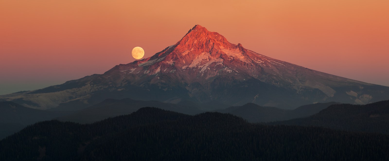 Moonrise over mount hood oregon