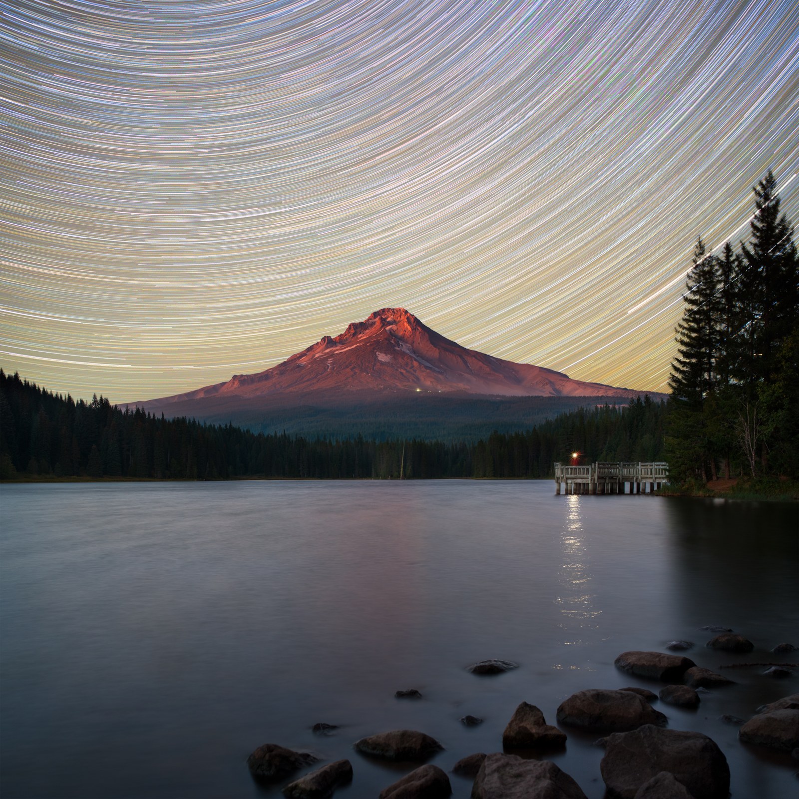 Trillium lake with mount hood star trails