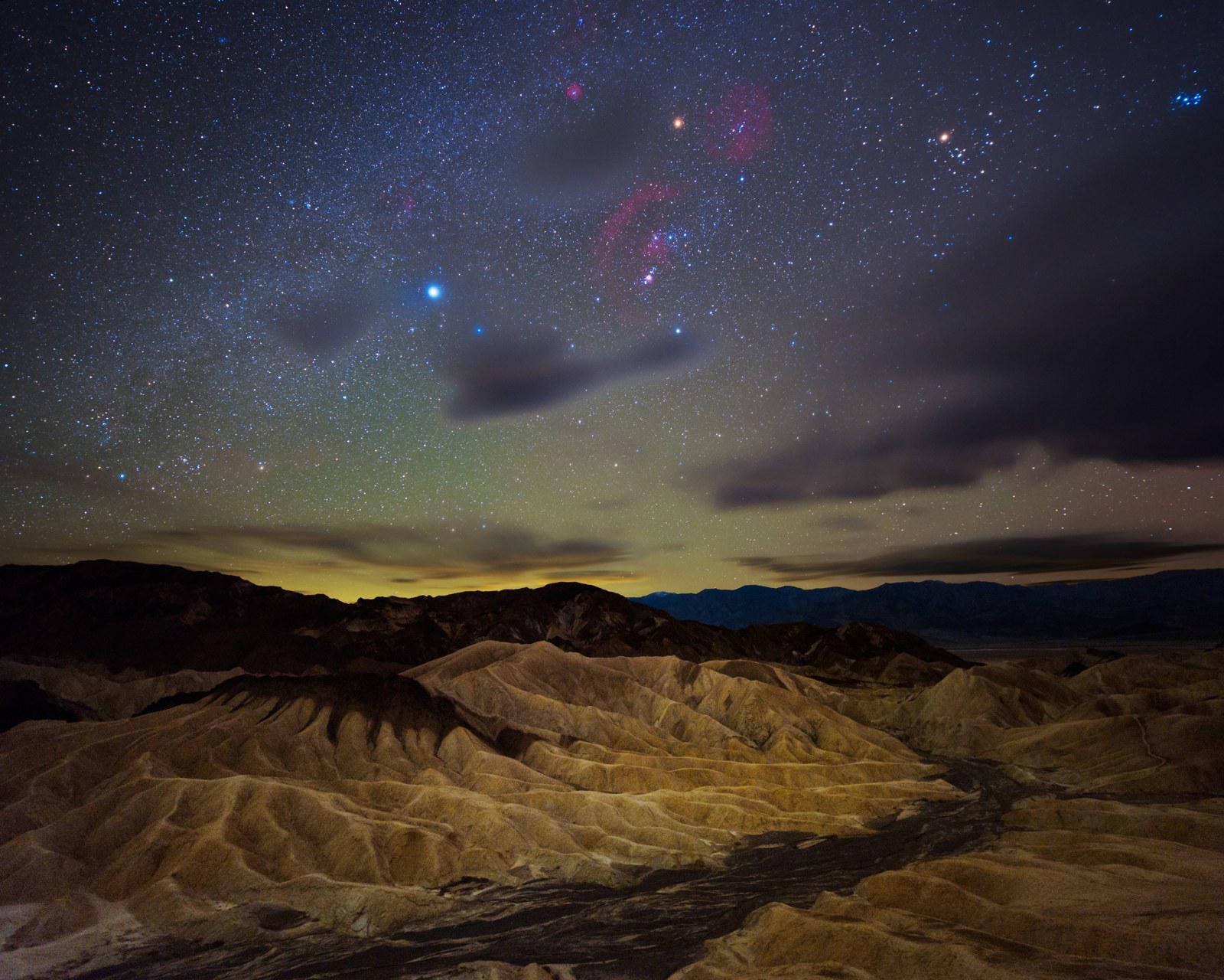 Winter constellations over zabriskie point death valley